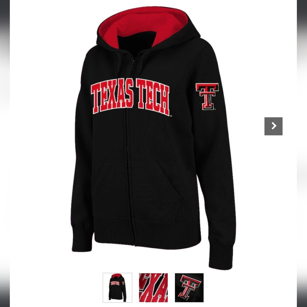 Women's Stadium Athletic Black Texas Tech Red Raiders Arched Name Full-ZipHoodie